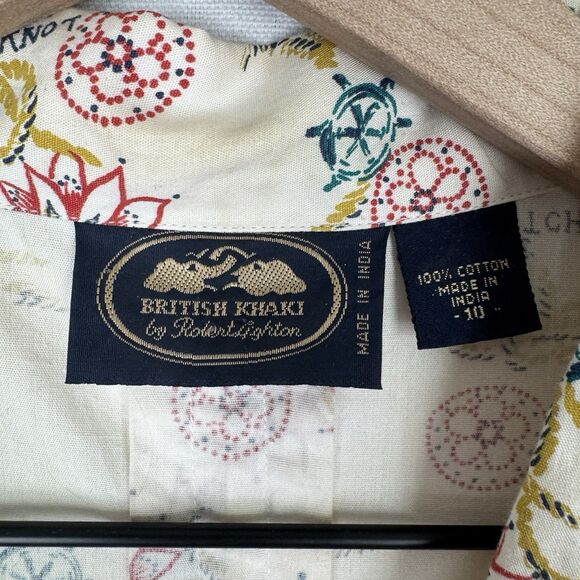 Vtg British Khaki Set Womens 10* Button Up Shirt Shorts Nautical Beach Tropical - Picture 8 of 16